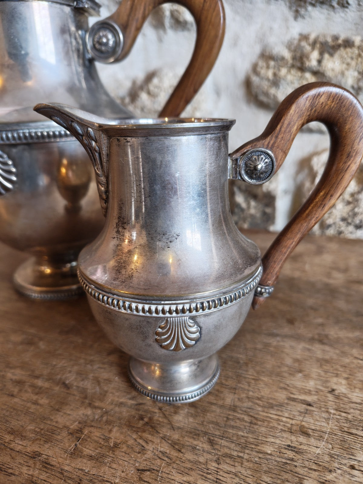 Silver-Plated Metal Teapot Set with Small Creamer
