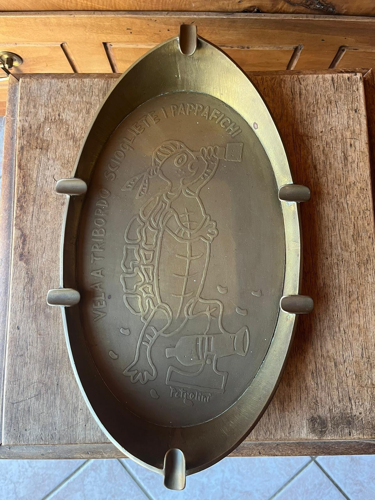 Superb Bronze Table Ashtray, Petrolini, Pirate Turtle. Very Heavy.