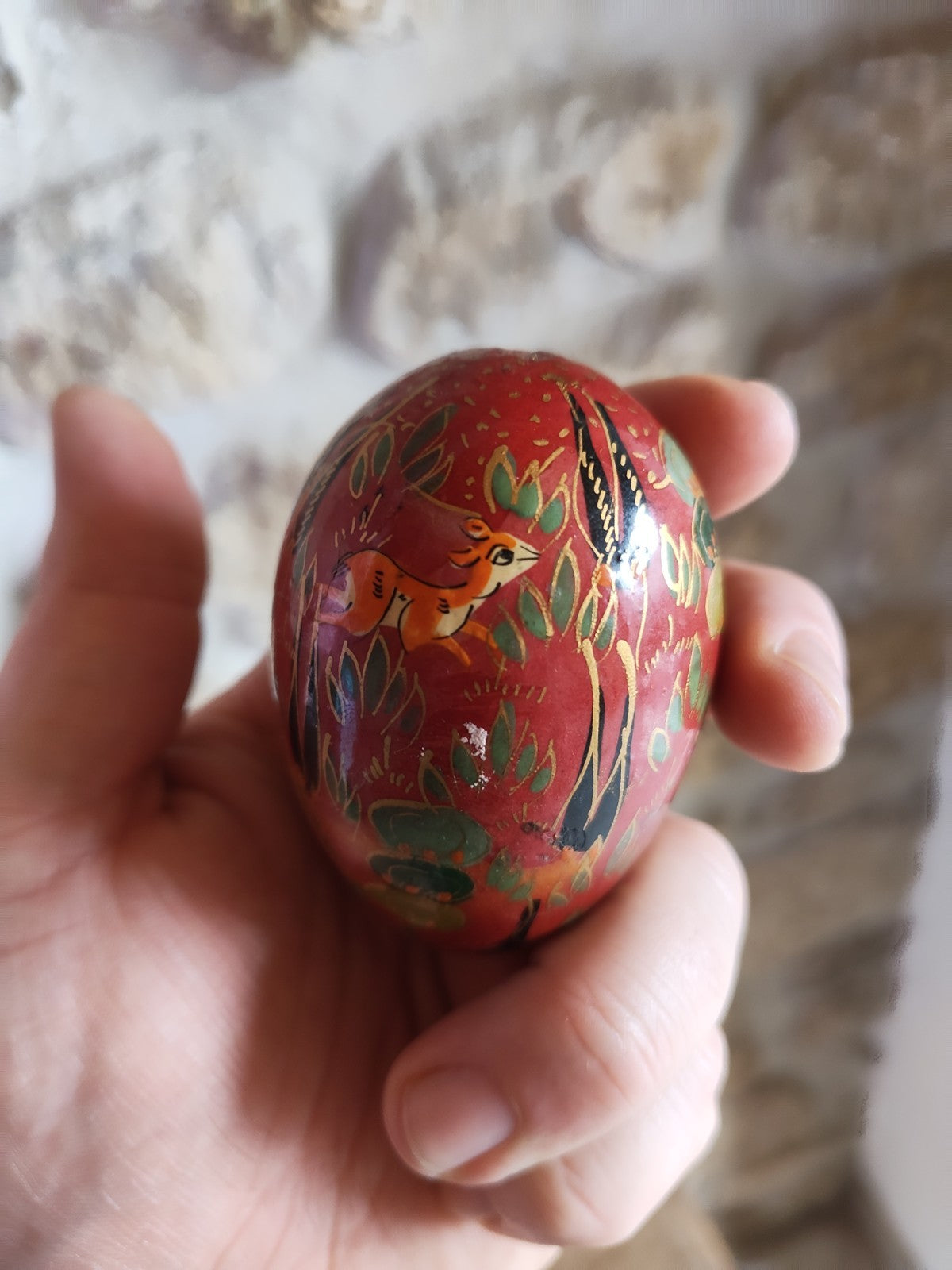Vintage Lot of Painted Wooden Eggs, India Kashmir