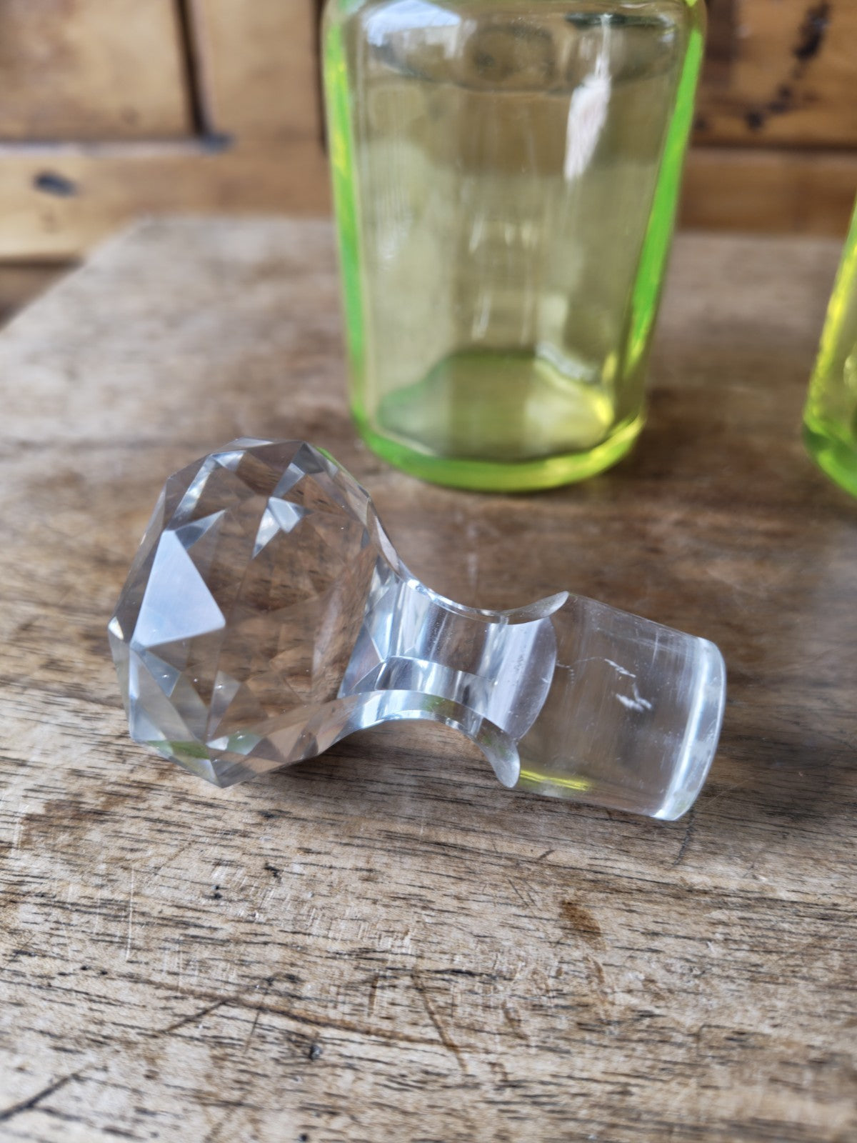 Two Antique Uranium Glass Perfume Bottles (Baccarat Resemblance)