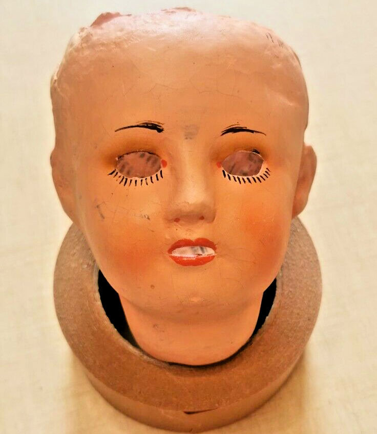 Magnificent Pair of Papier-Mâché Doll Heads, 19th or Early 20th Century
