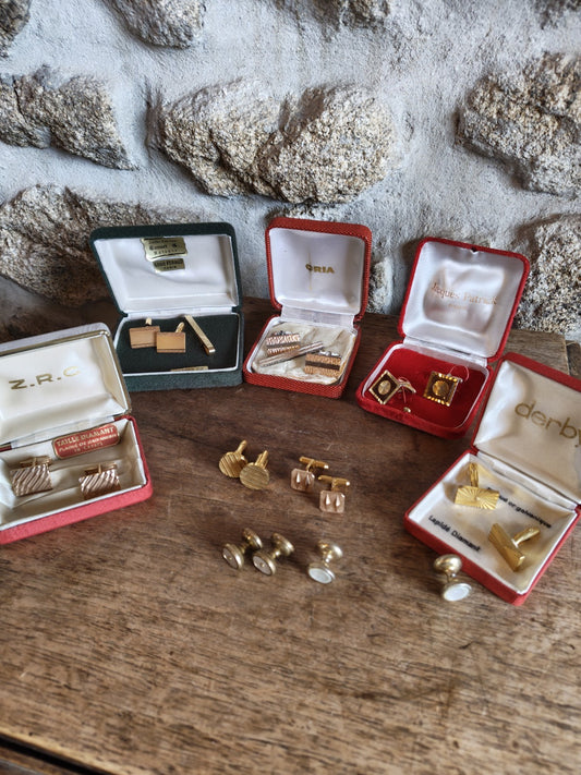 Nine Pairs of Cufflinks, Gold-Plated, French
