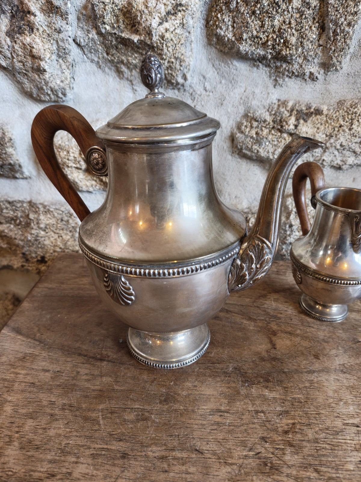 Silver-Plated Metal Teapot Set with Small Creamer