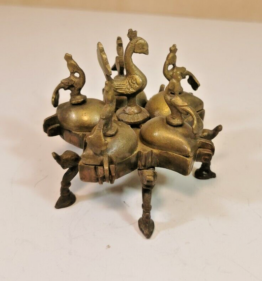 Magnificent Bronze Makeup Box, or Indian Spice Box, Peacock Bird