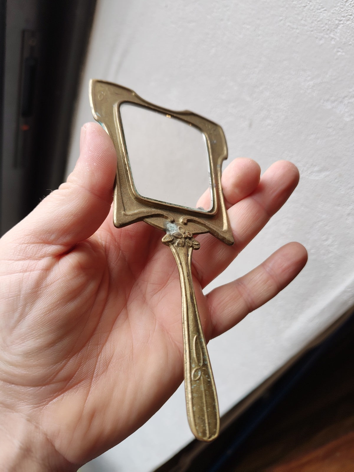 Superb Art Nouveau Brass Mirror, France, 1900