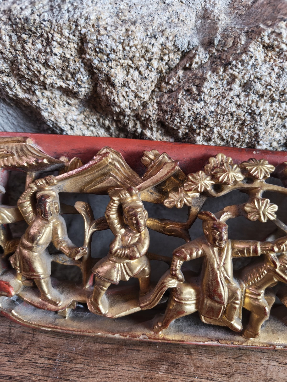 High Relief, Carved Gilded Wood, Asia, 19th Century