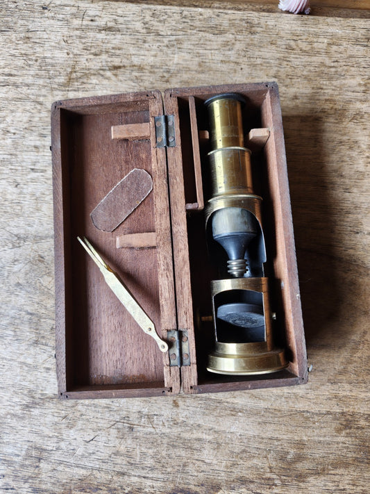 Antique French Field Microscope, in Box