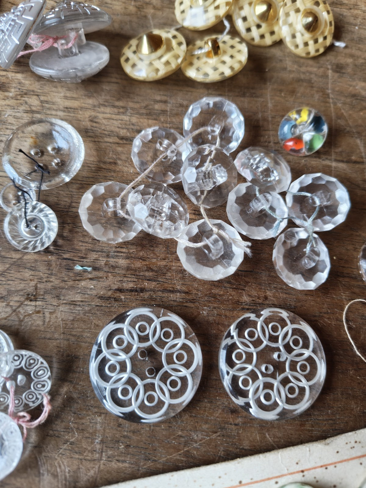 Lot of French Haberdashery Transparent Buttons with Decorations