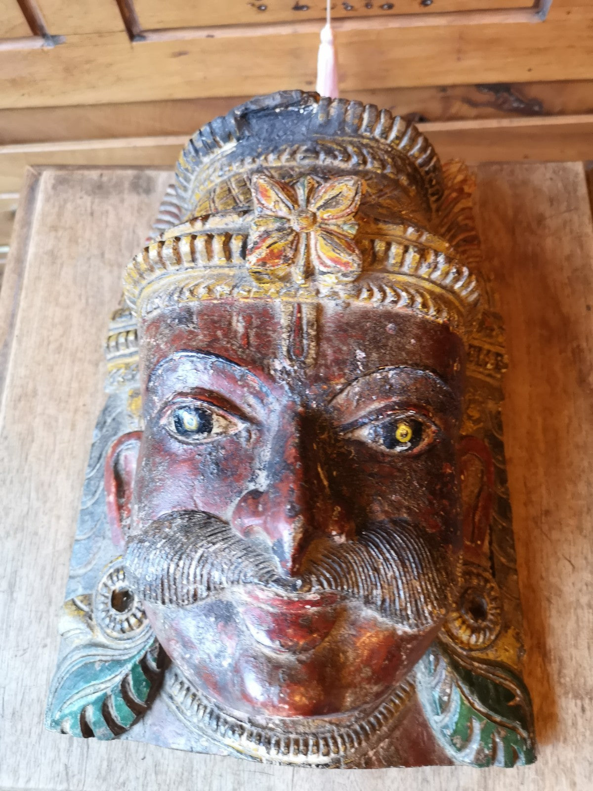 Superb Antique Indonesian Wooden Head, Decoration