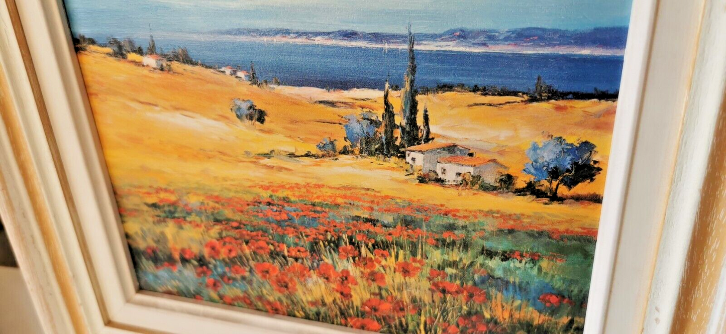 Painting of a House and Fields with Sea View