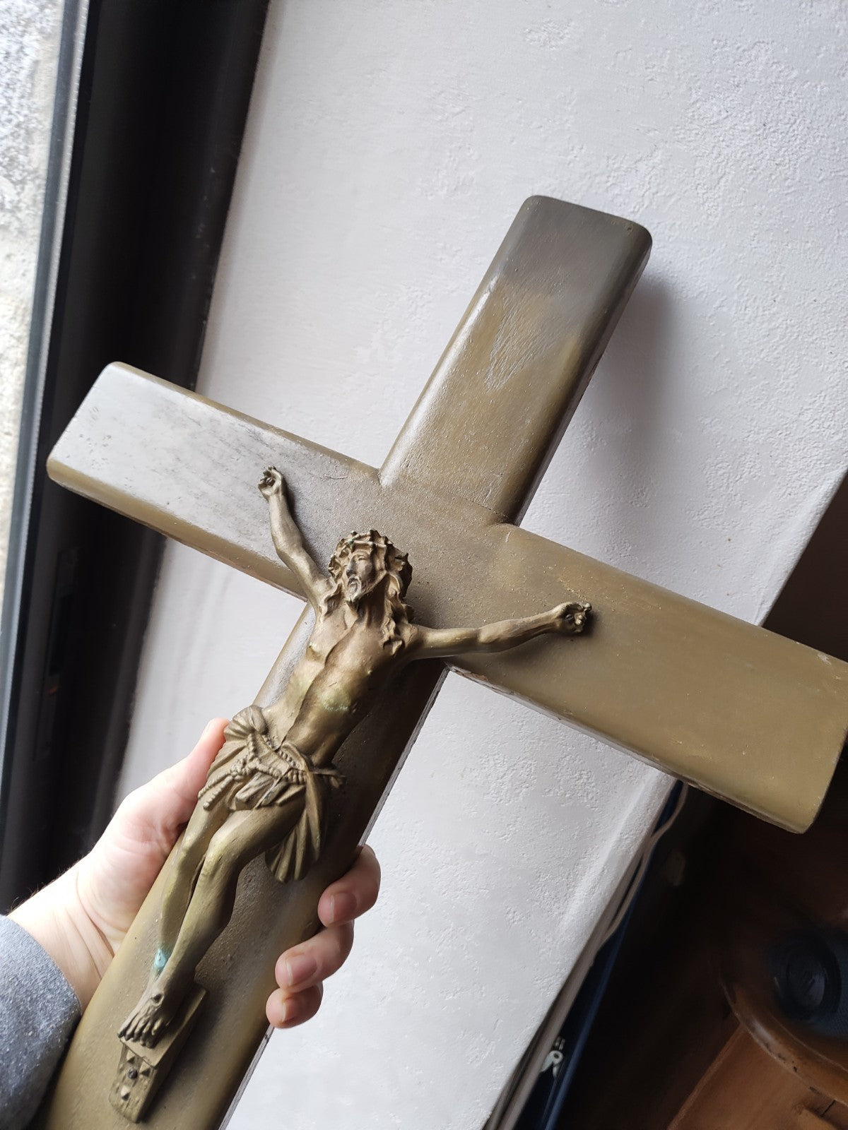 Imposing Antique French Wall Crucifix, Early 20th Century