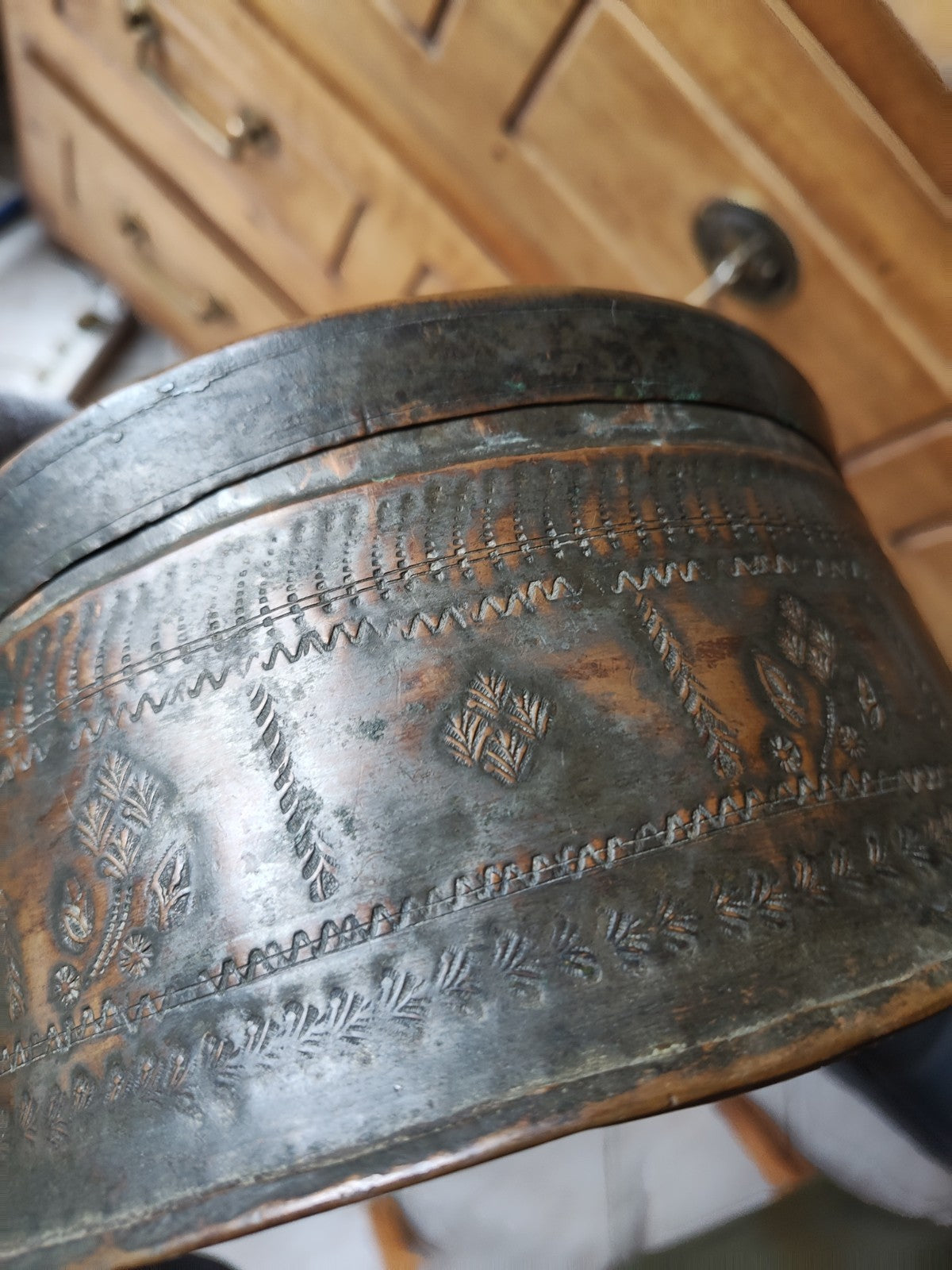 Indian or Persian Large Antique Copper Box