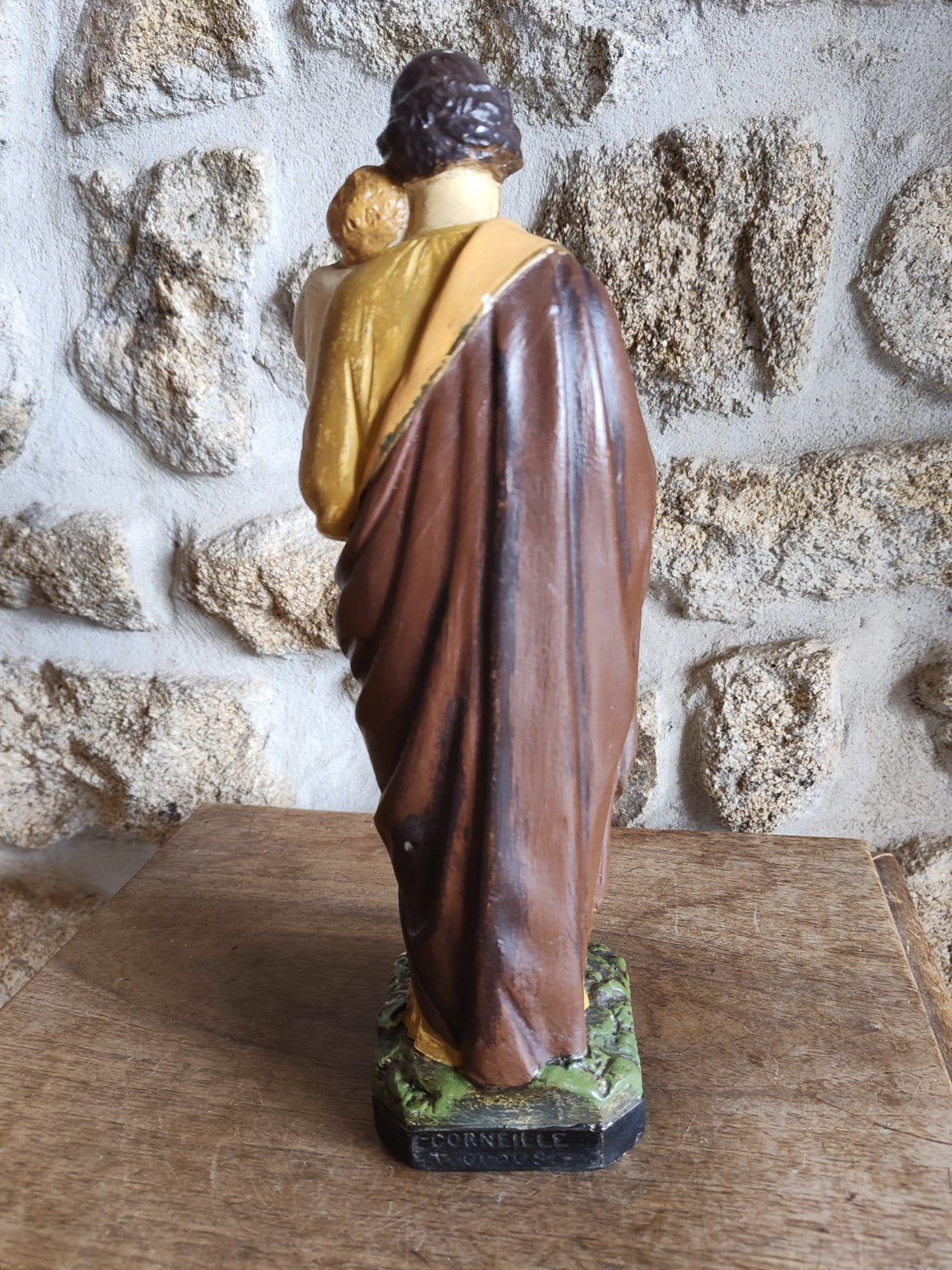 SAINT JOSEPH and Child Statue, Plaster, Antique, Signed CORNEILLE TOULOUSE