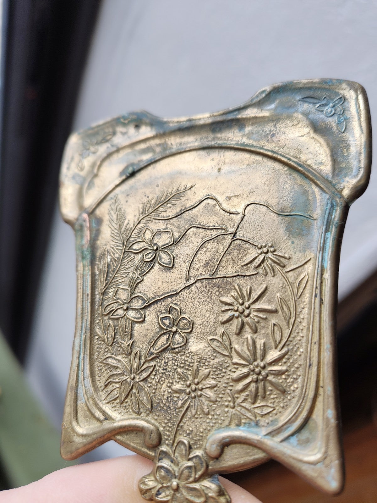 Superb Art Nouveau Brass Mirror, France, 1900