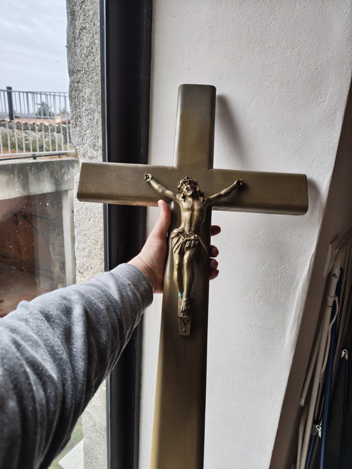 Imposing Antique French Wall Crucifix, Early 20th Century