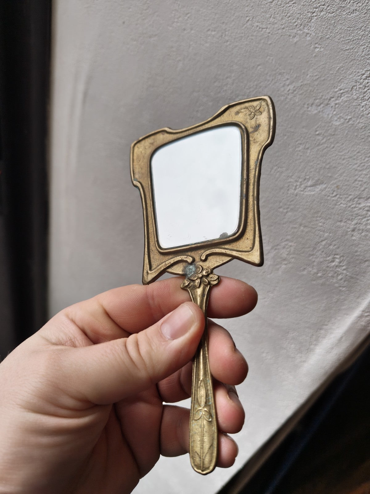 Superb Art Nouveau Brass Mirror, France, 1900