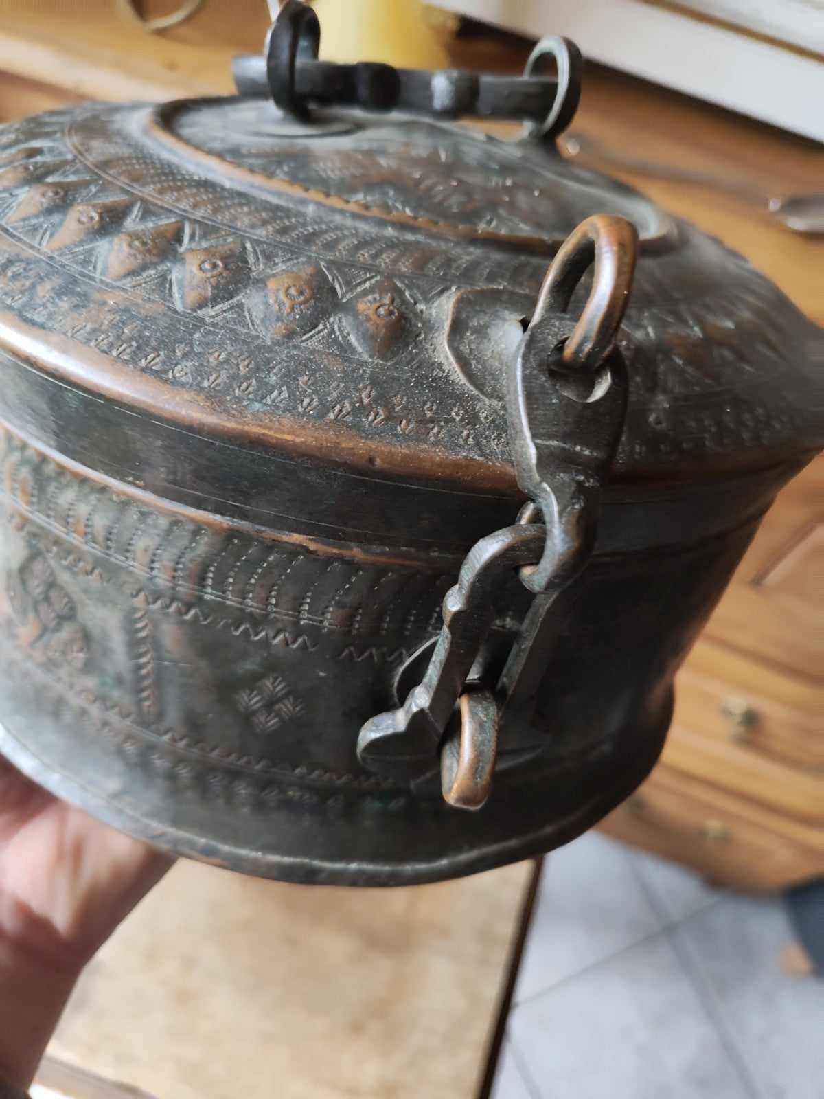 Indian or Persian Large Antique Copper Box