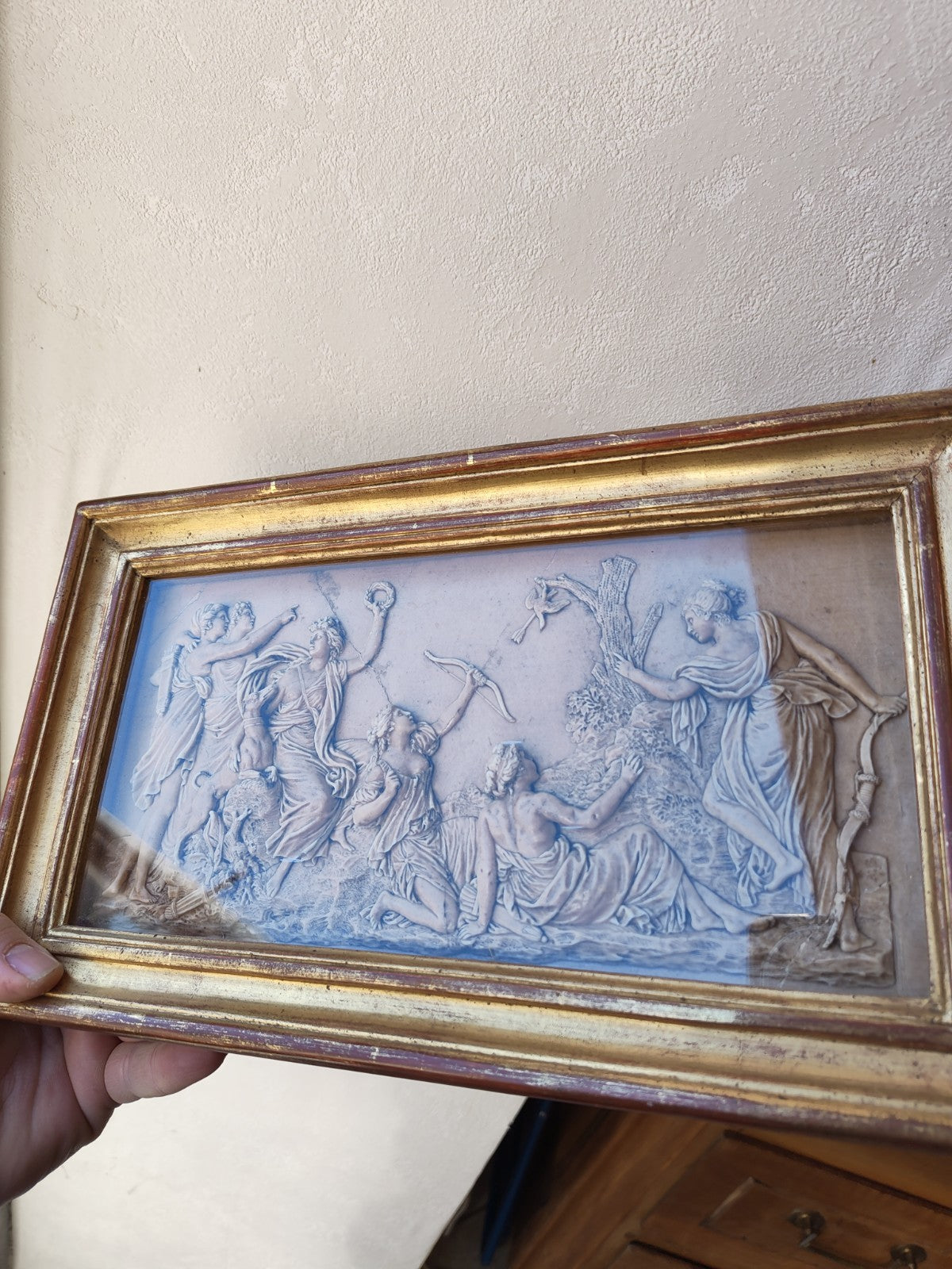 Superb Framed Antique Marble Bas-Relief