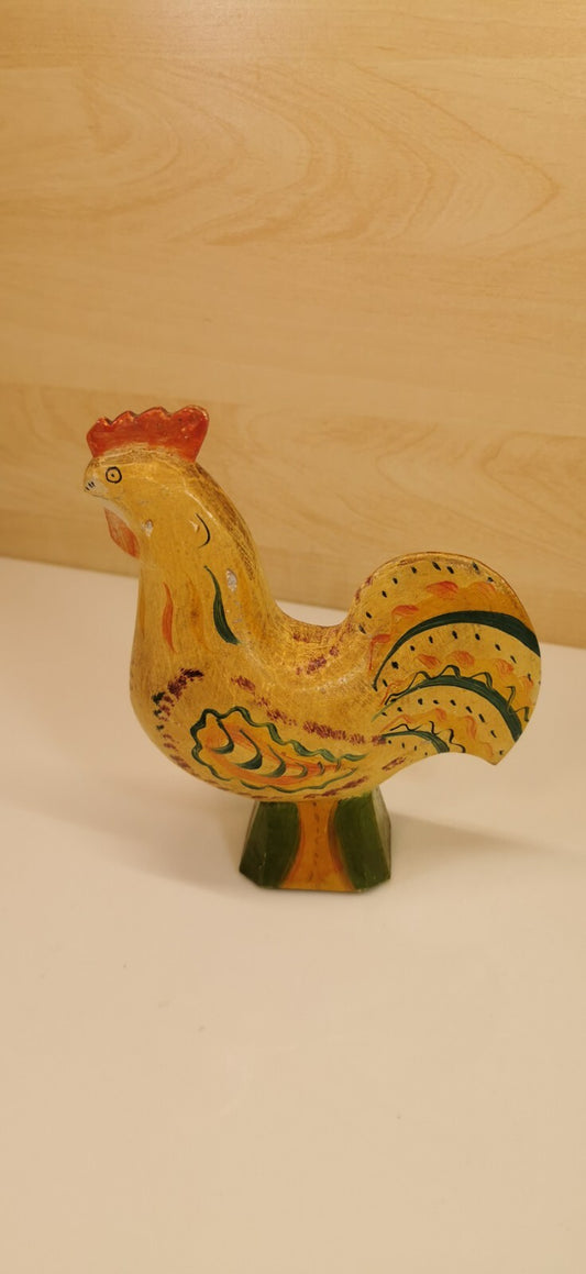 美しいヴィンテージの手描き木製雄鶏、おそらくスウェーデン製、ARNOLD LEKSANDのサイン入り