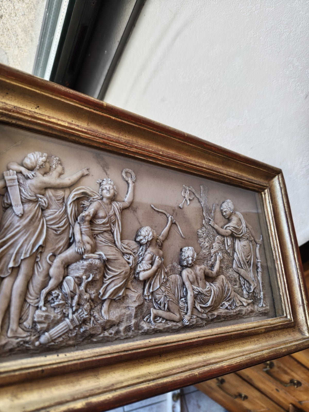 Superb Framed Antique Marble Bas-Relief