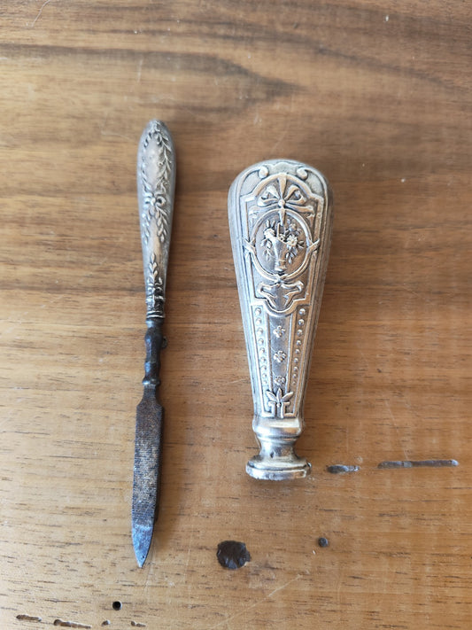Two Silver Objects, Antique Seal and Small File