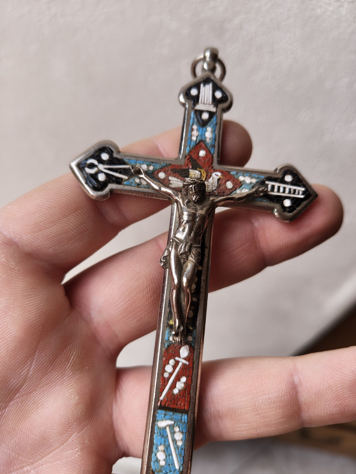 Superb 19th Century Micro-Mosaic Crucifix Pendant, Sacred Art