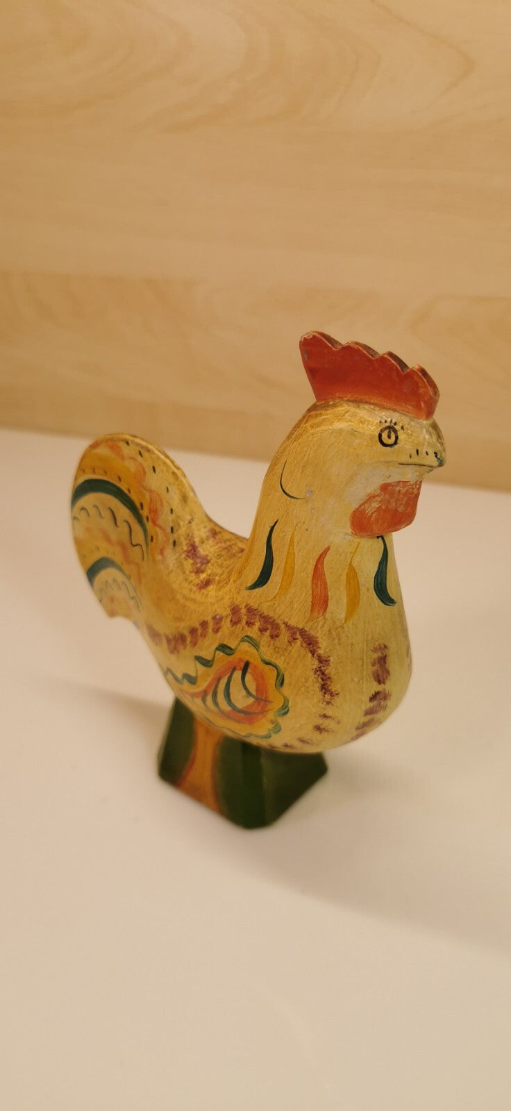 美しいヴィンテージの手描き木製雄鶏、おそらくスウェーデン製、ARNOLD LEKSANDのサイン入り