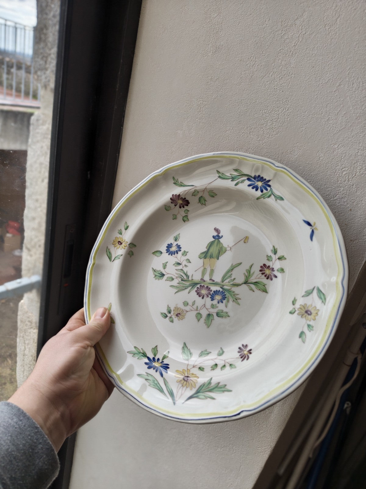 Set of Two Large MOUSTIERS LOMCHMAP Plates, FRANCE, Hand-Painted