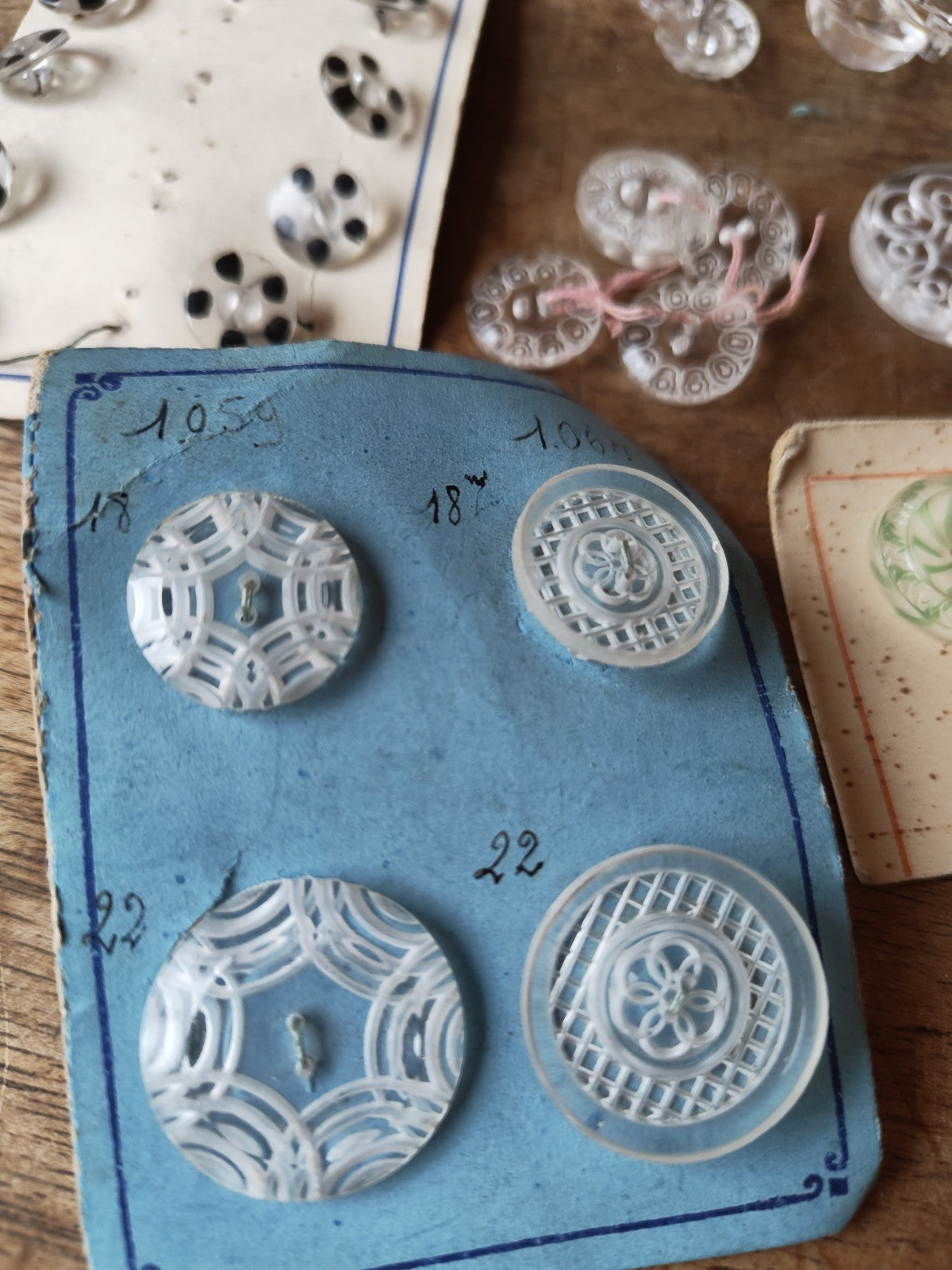 Lot of French Haberdashery Transparent Buttons with Decorations