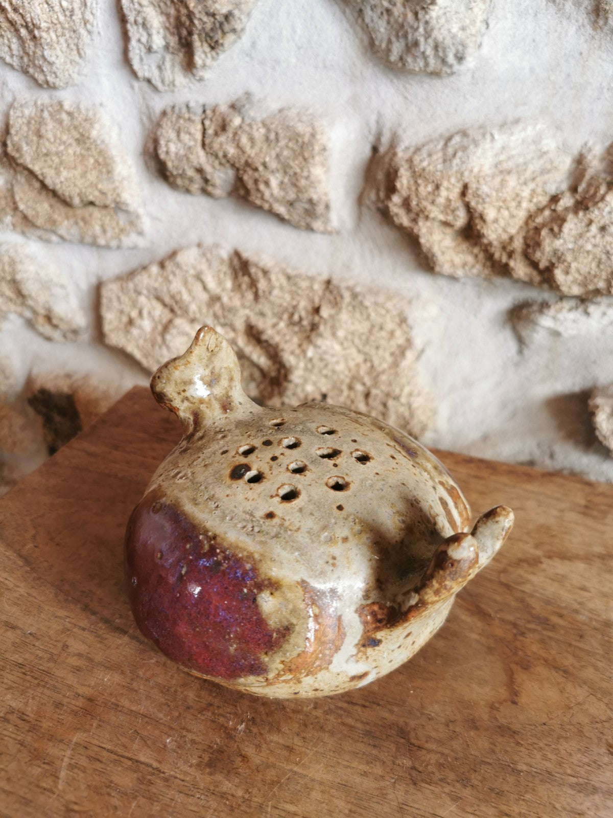 Superb Flower Frog in Stoneware, Bird Ceramic, Made in France, Mid-20th Century