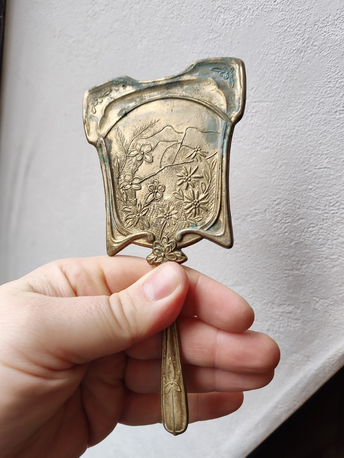 Superb Art Nouveau Brass Mirror, France, 1900