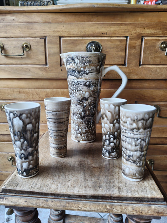Superb Orange Juice Set, Pitcher and Four Glasses, 1950s