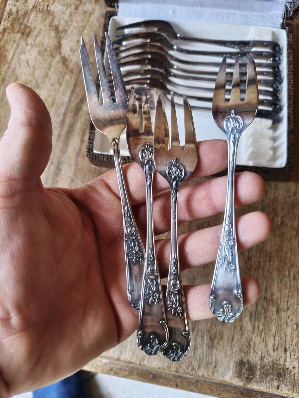 Box of Twelve Silver-Plated Metal Dessert Forks, French Tableware