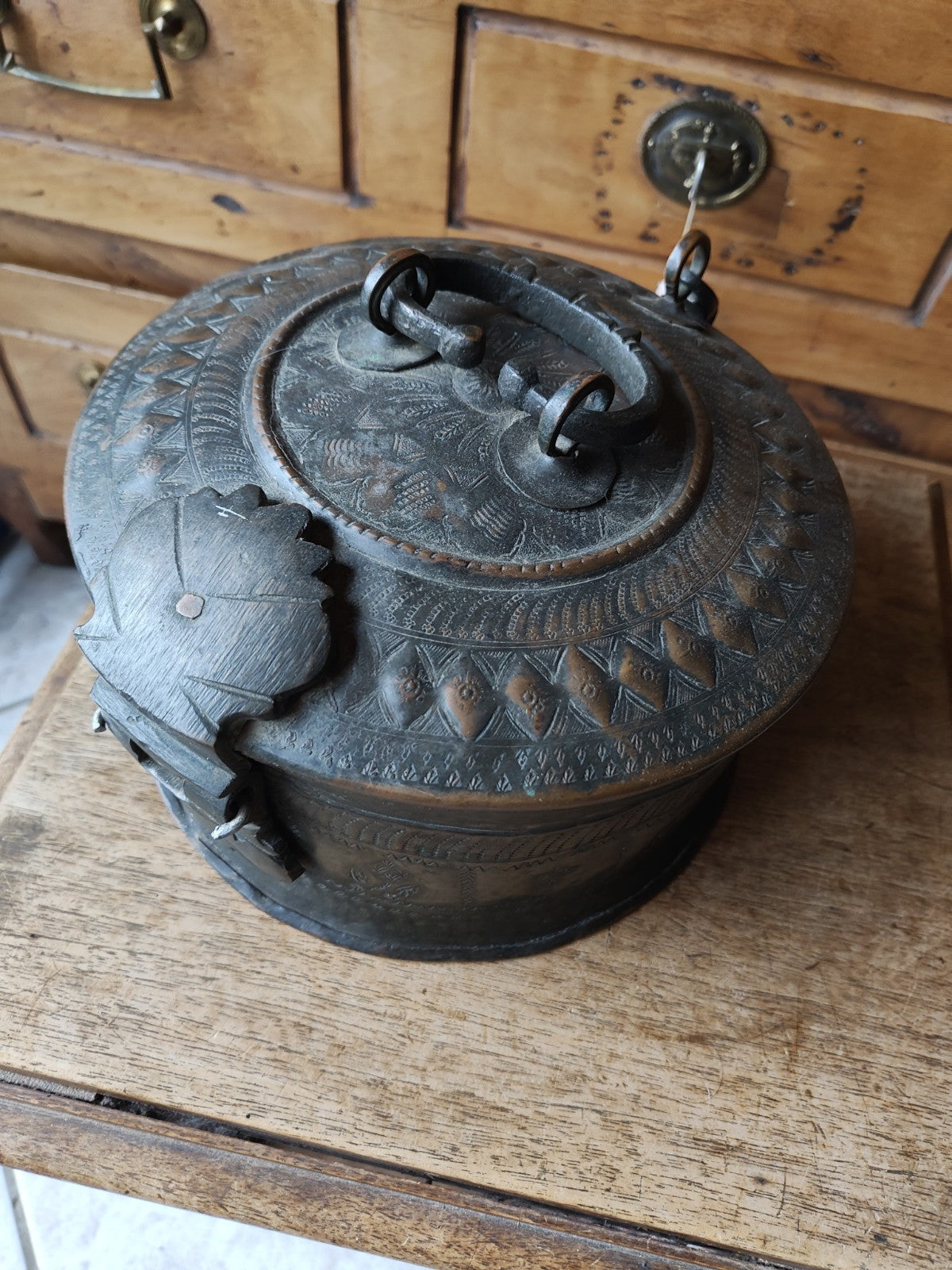 Indian or Persian Large Antique Copper Box