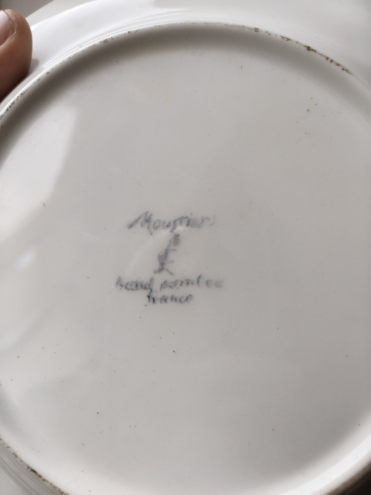 Set of Eight Deep Moustiers Lonchamp Plates, FRANCE, Antique Ceramic