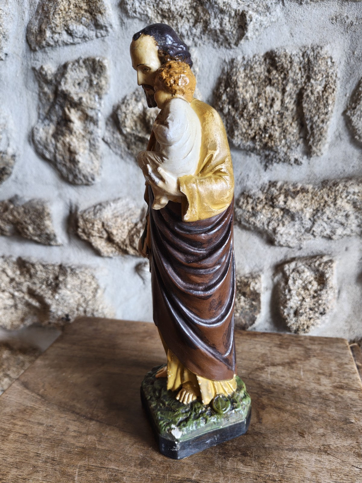 SAINT JOSEPH and Child Statue, Plaster, Antique, Signed CORNEILLE TOULOUSE