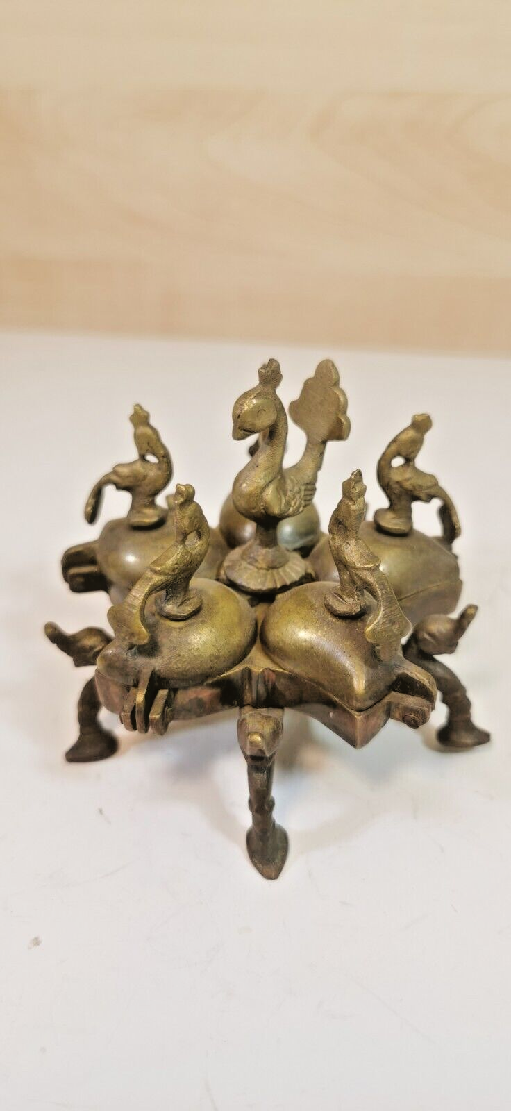 Magnificent Bronze Makeup Box, or Indian Spice Box, Peacock Bird