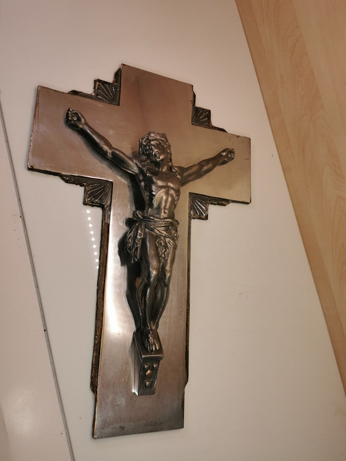 Superb Large Art Deco Metal and Mirror Crucifix