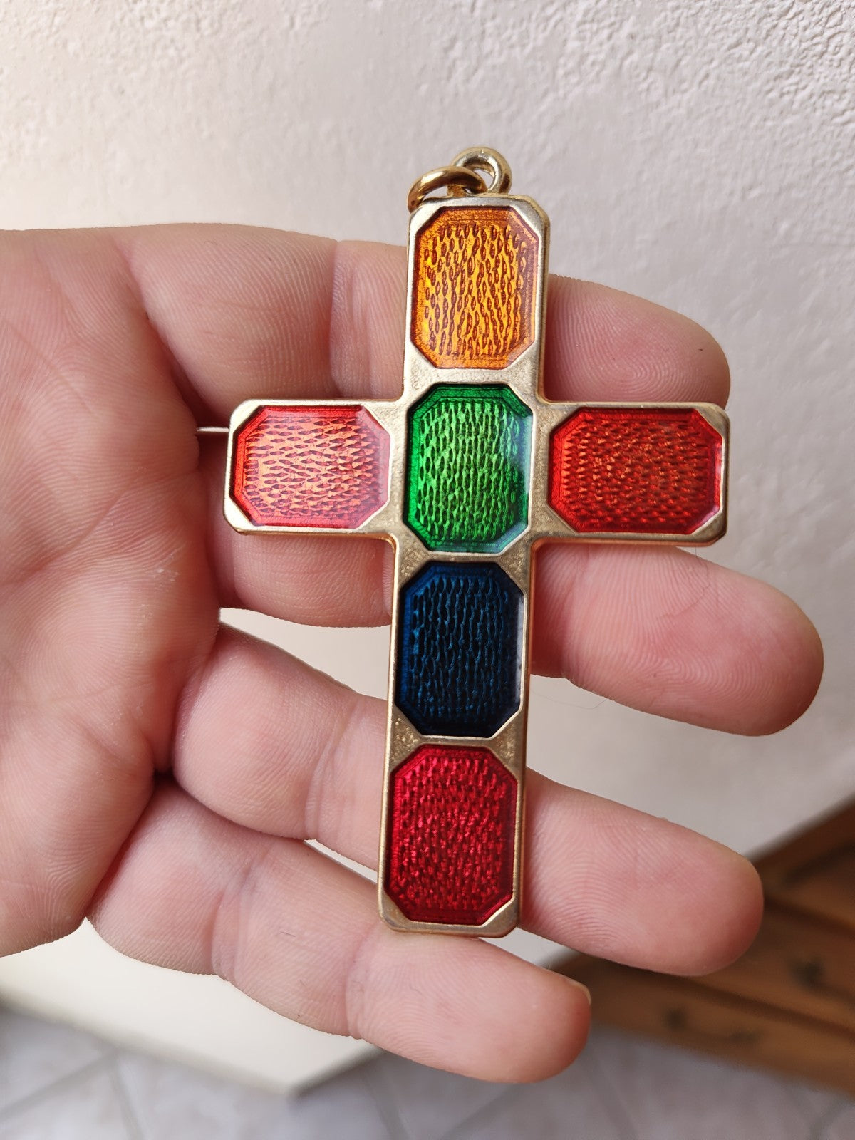 Colorful Cross Pendant in the Style of Christian Lacroix or Gucci