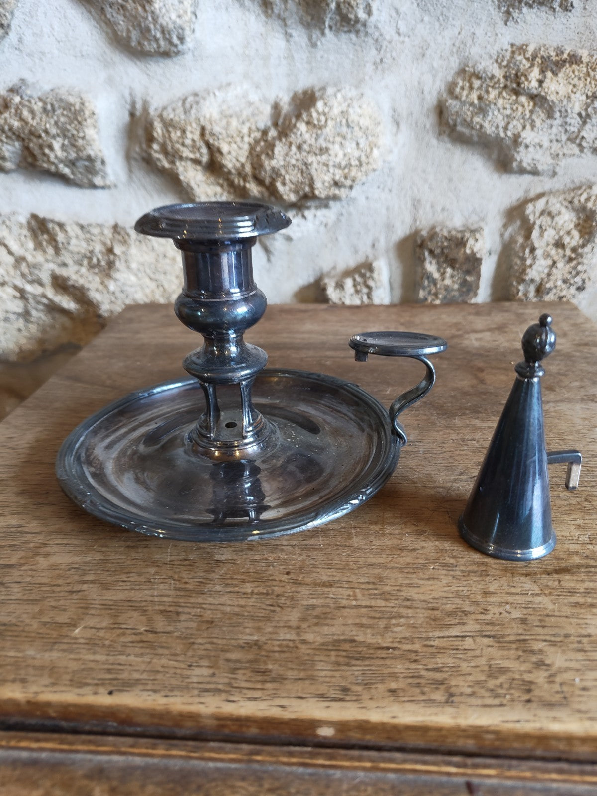 Pair of Bedroom Silver-Plated Metal Candle Holders / Night Candlesticks