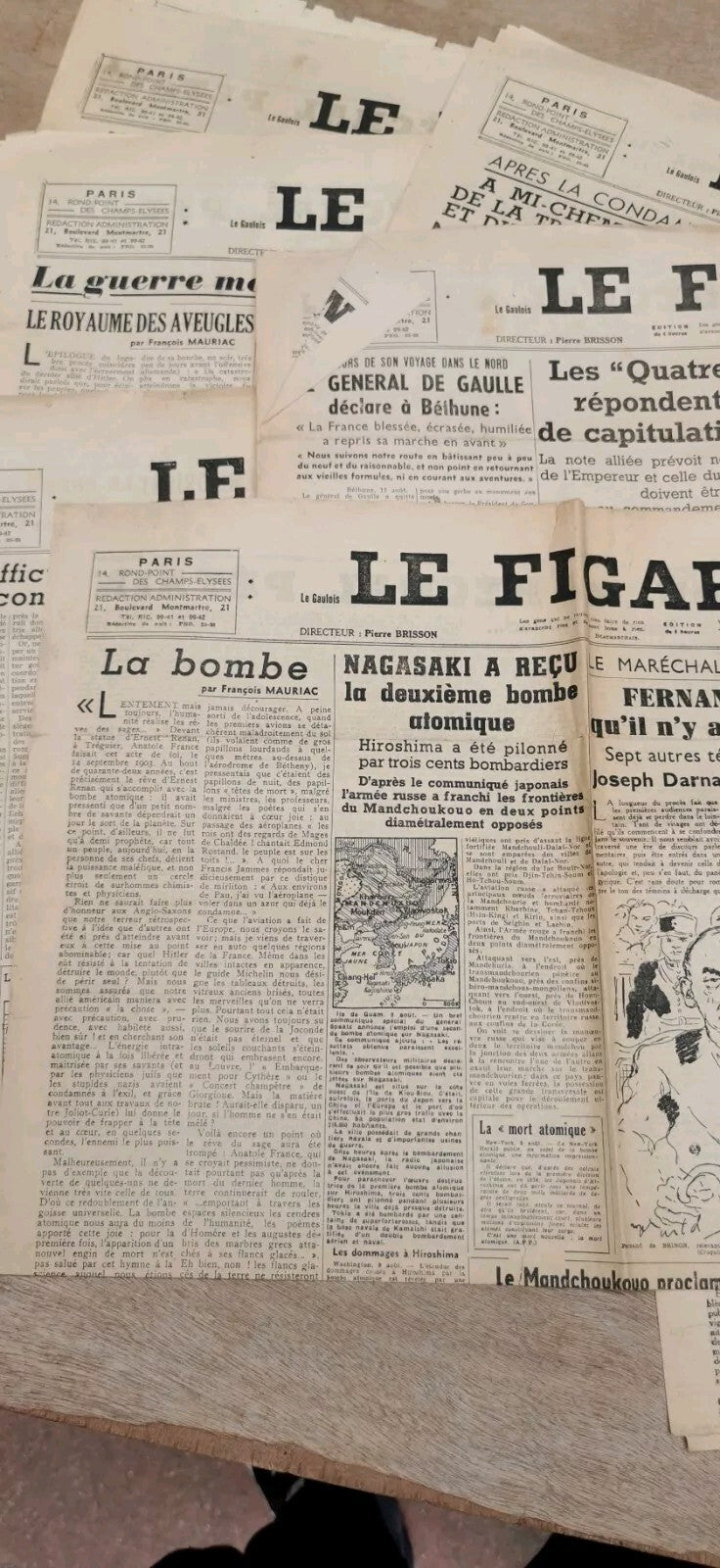 Lot of 20 Issues of Le Figaro 1945 WW2, Pétain, Japan, Nagasaki