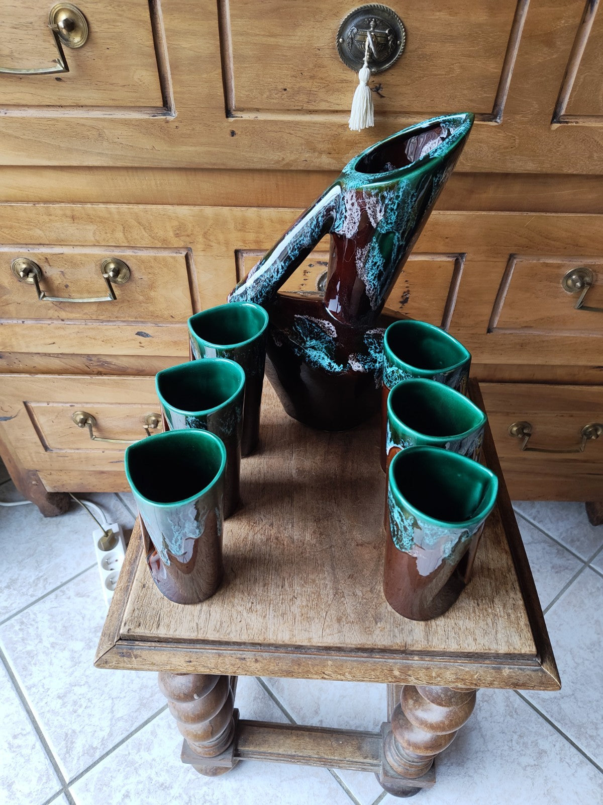 ヴァロリスのオレンジジュースサービス、グリーン、アールデコ、崇高、署名入りシム