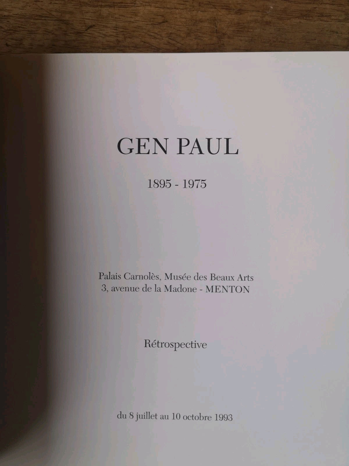Gen Paul, Palais Carnolès, Fine Arts, Menton, 1993
