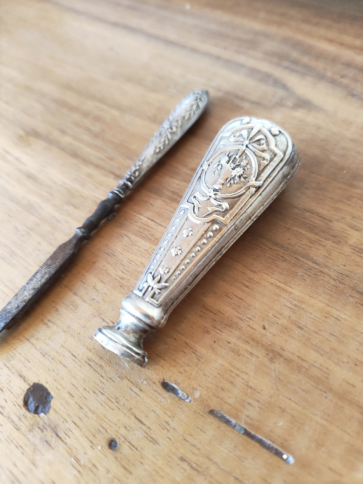 Two Silver Objects, Antique Seal and Small File