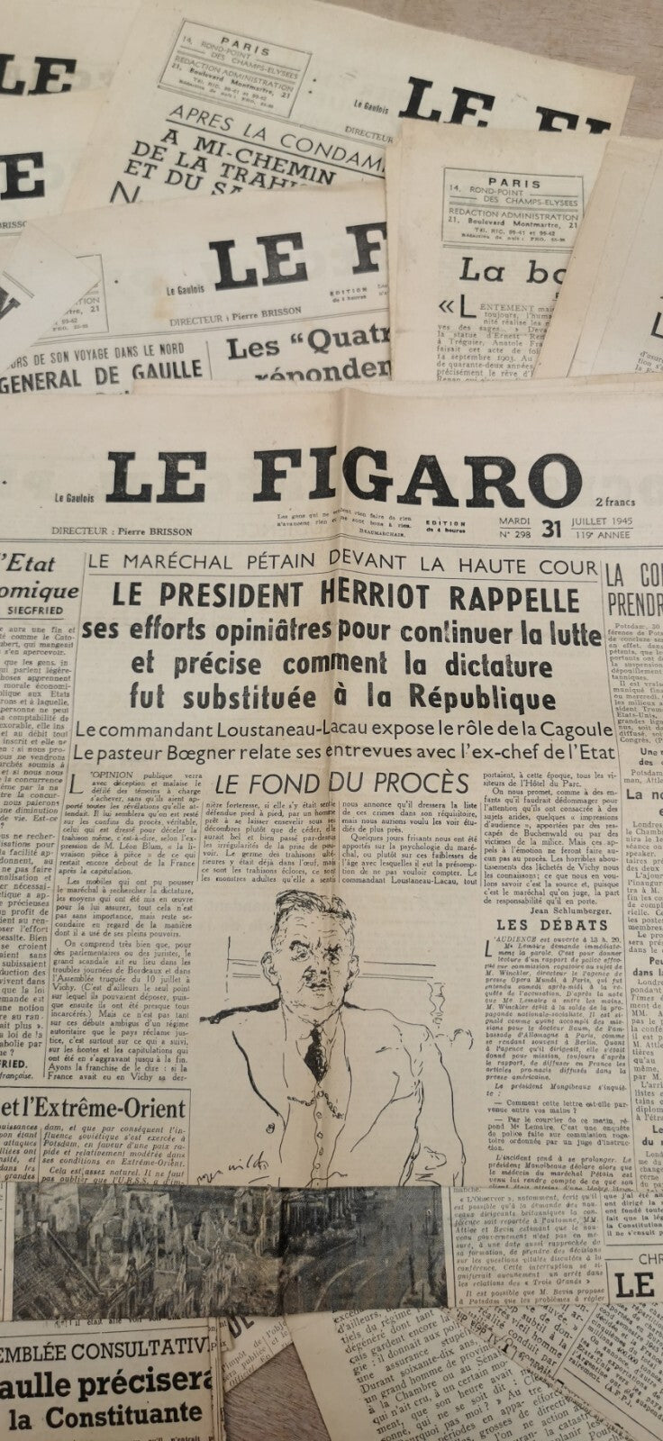 Lot of 20 Issues of Le Figaro 1945 WW2, Pétain, Japan, Nagasaki