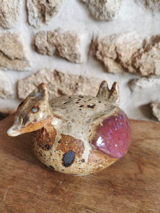 Superb Flower Frog in Stoneware, Bird Ceramic, Made in France, Mid-20th Century