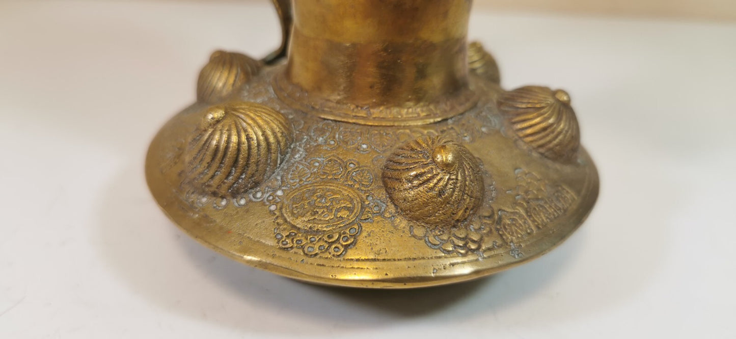 Magnificent Antique Teapot, Maghreb Art, Brass Dallah, Decorated with Birds