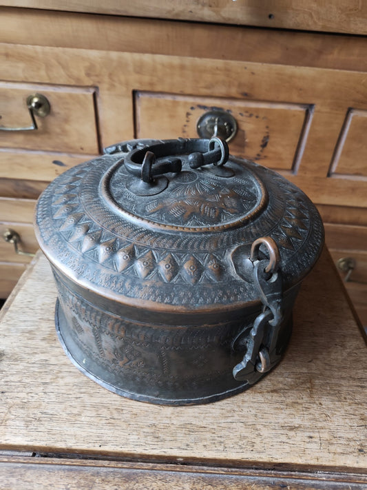 Indian or Persian Large Antique Copper Box