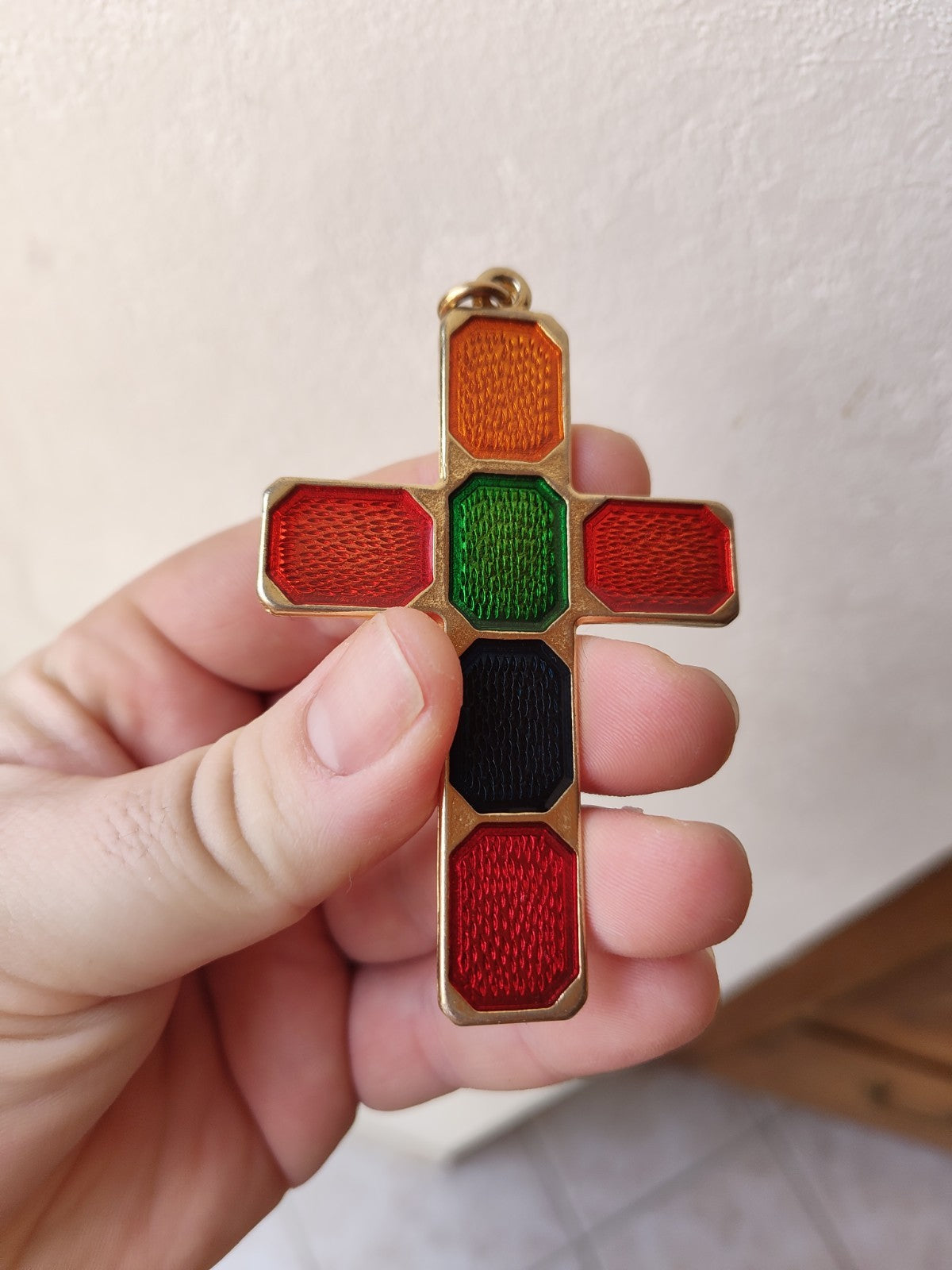 Colorful Cross Pendant in the Style of Christian Lacroix or Gucci