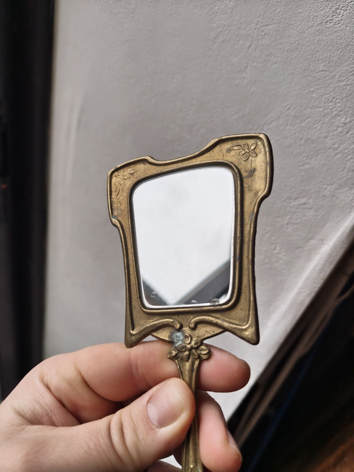 Superb Art Nouveau Brass Mirror, France, 1900